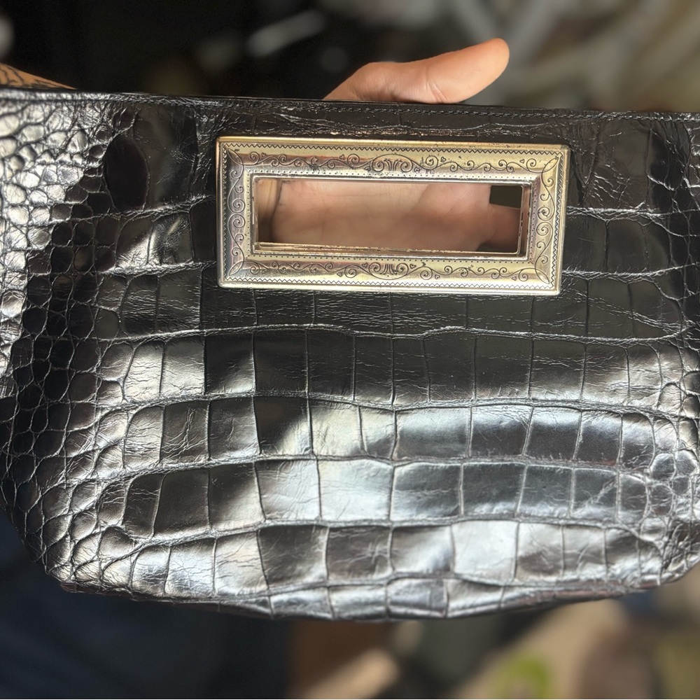 Elegant Black Crocodile-Embossed Handbag